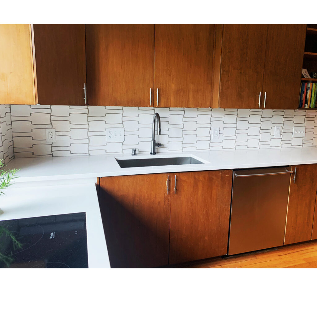 Dimensional wall tile Interlock kitchen update